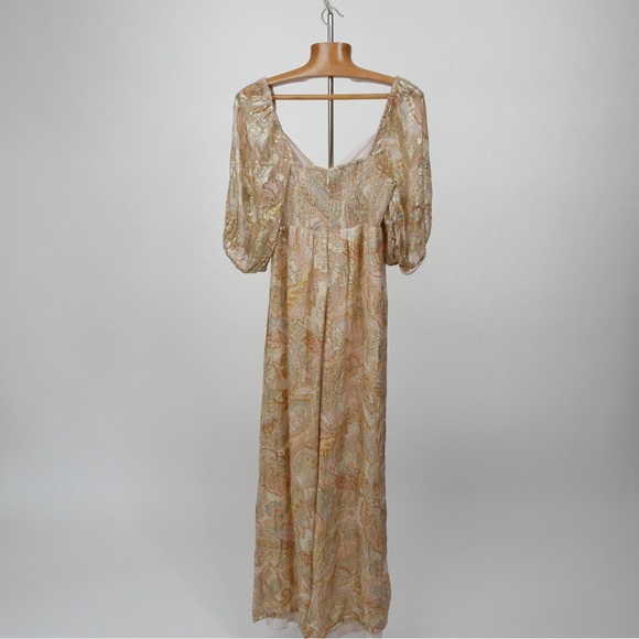Anthropologie Ranna Gill Metallic Gold Paisley Jumpsuit Small - Picture 7 of 13
